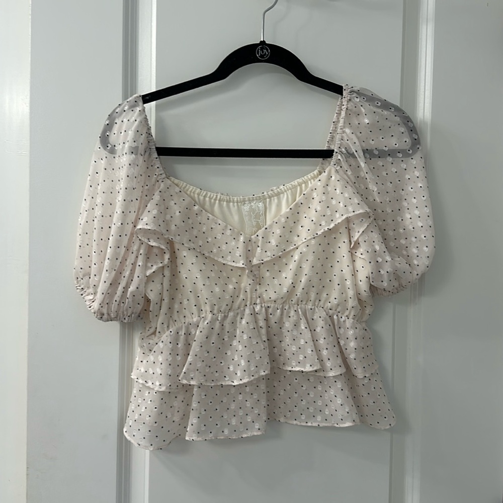 white polka dot top